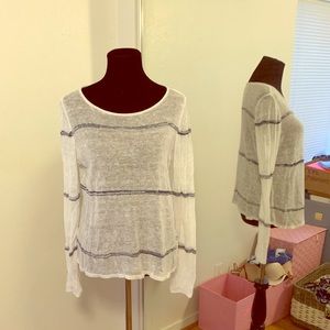 Eileen Fisher white with blue stripe sweater M